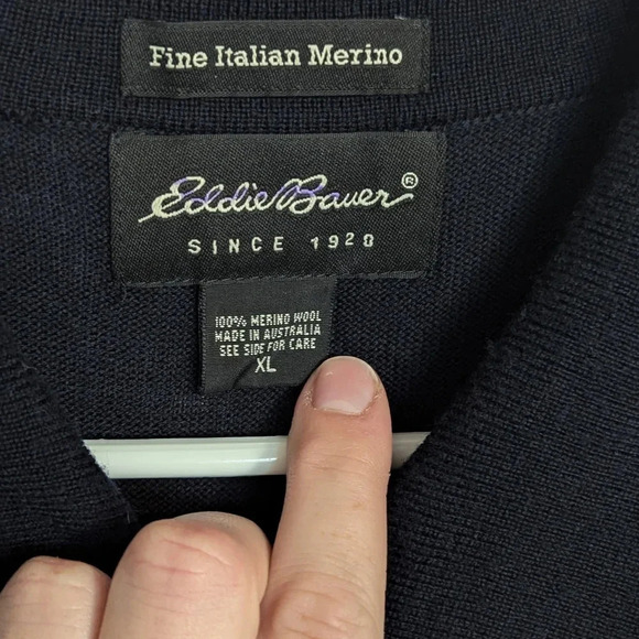 Eddie Bauer Navy Merino Wool Sweater Polo sz XL - Picture 4 of 5